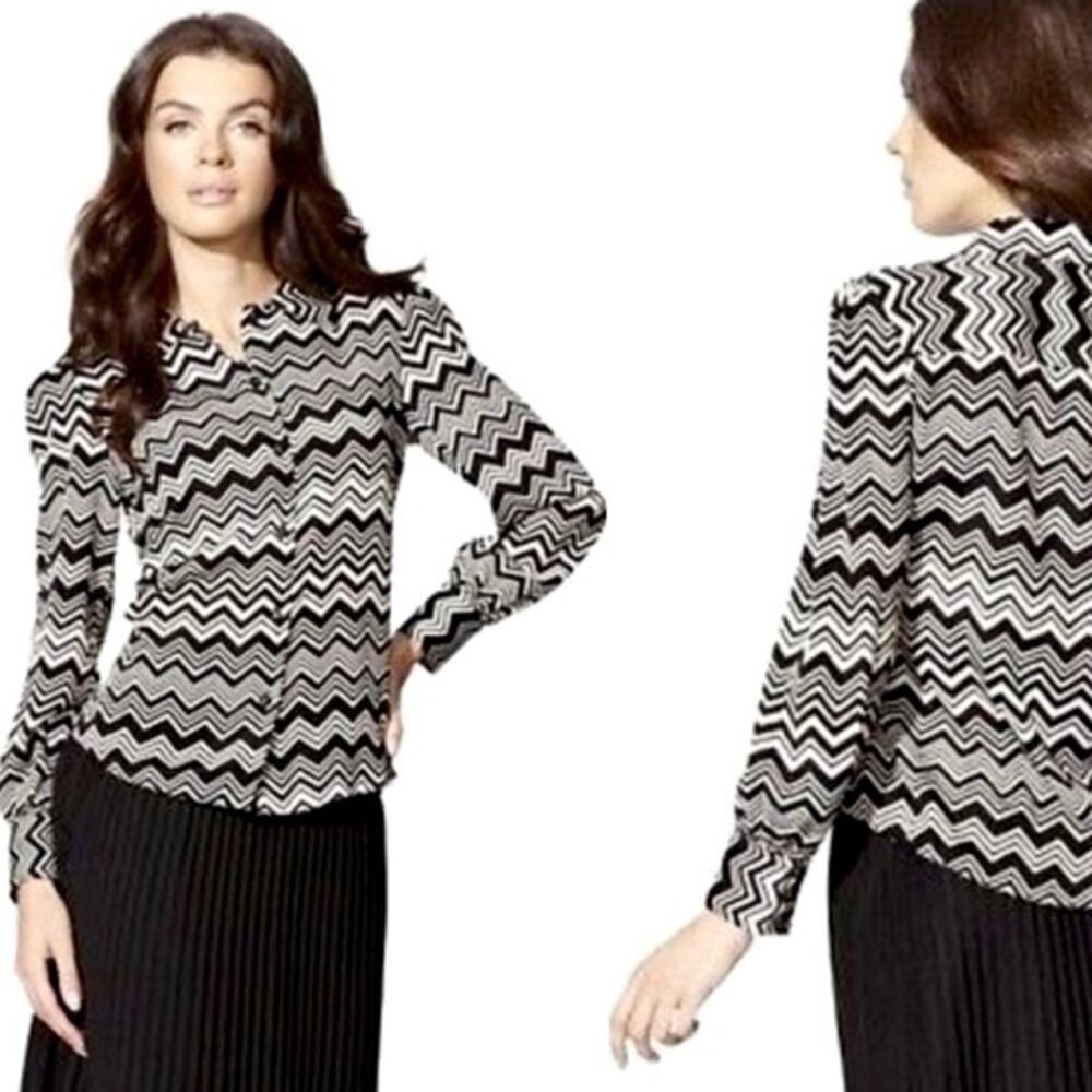 Missoni for Target Button Down Blouse Large Black White Geometric
